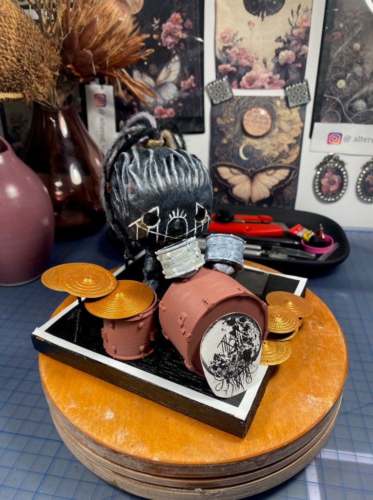 custom pop vinyl Sleep Token figurine of drummer ii and his (in progress) drumkit